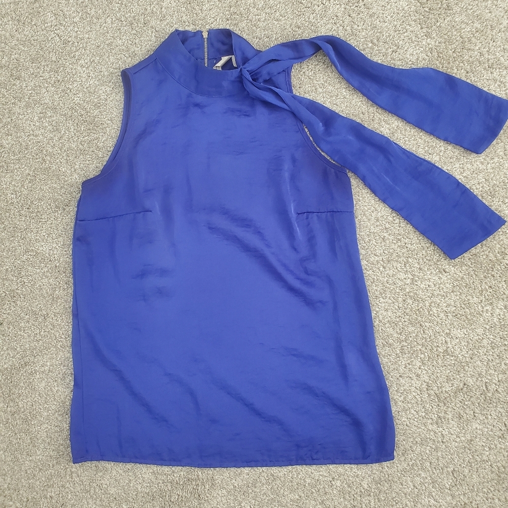 Cobalt Blue Mock Neck Bow Halter Sleeveless Disco Top